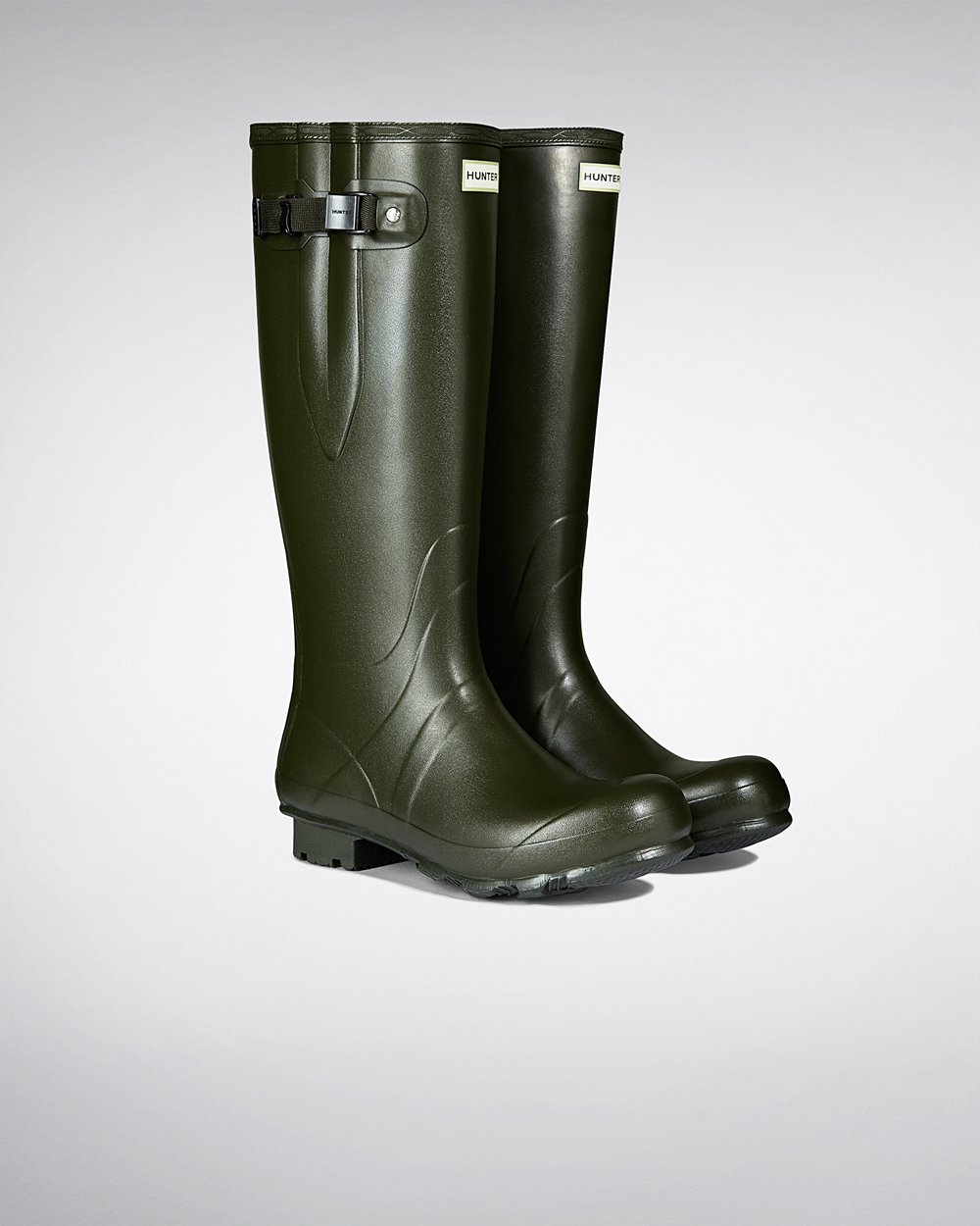 Mens Hunter Tall Rain Boots Dark Olive - Norris Field Side Adjustable Neoprene Lined - 9265380-HX